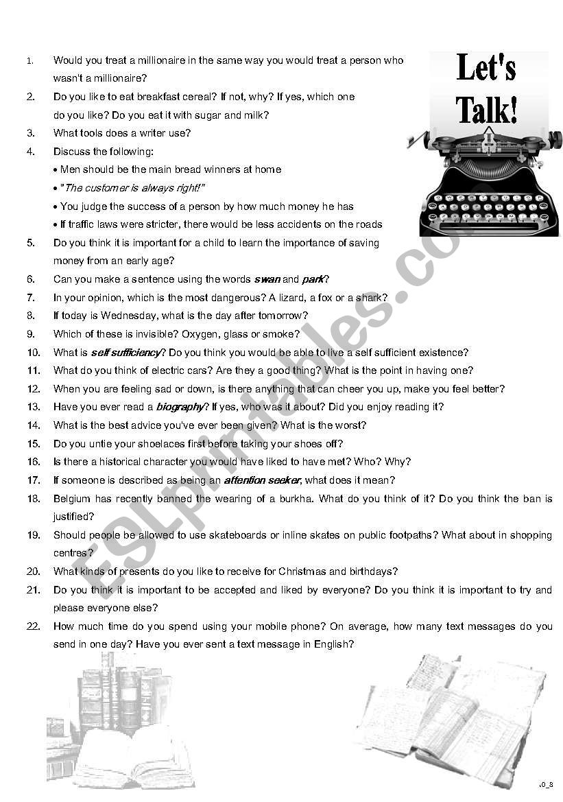 Lets Talk Advanced Esl Worksheet By Sarahjane